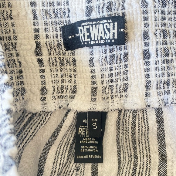 Rewash Linen Blend Wide Leg Striped Pants Small Smocked Waist Boho - Picture 4 of 9